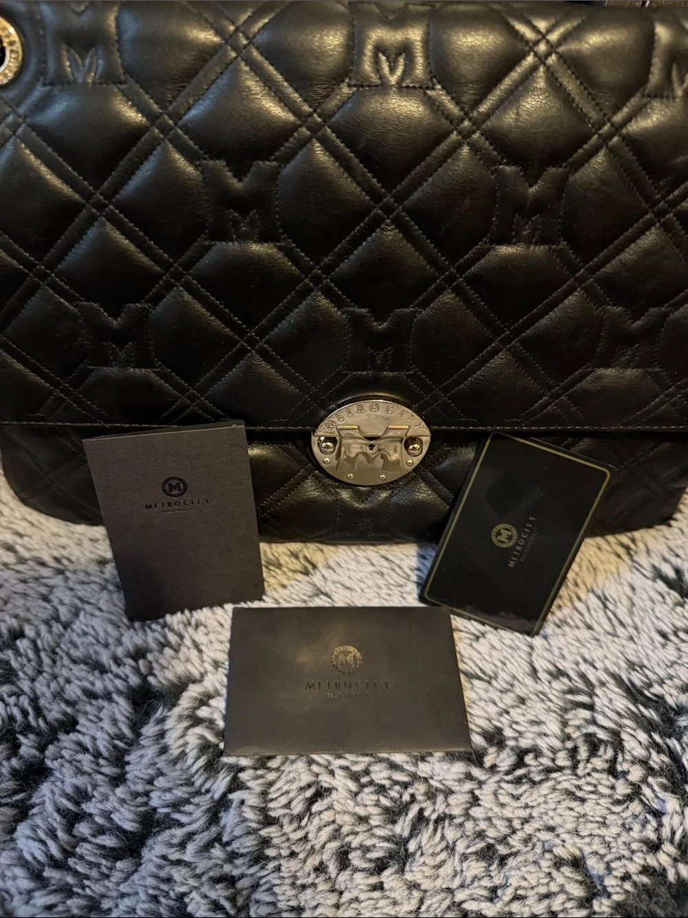 Black Quilted Shoulder Bag with Chain Strap